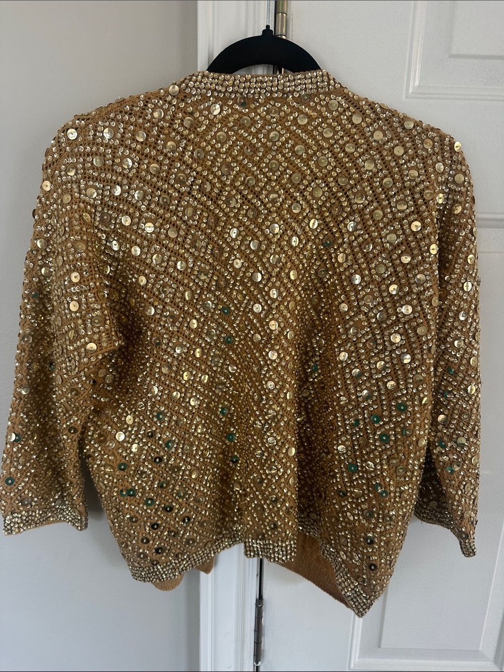 Embellished Gold Sequin Women's Cardigan Sweater - Picture 7 of 11